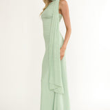 Ilyse Neck Scarf One-Shoulder Maxi Dress Mint