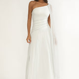 Zorina One-Shoulder Drape Maxi Dress Silver