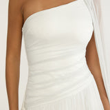 Zorina One-Shoulder Drape Maxi Dress Silver