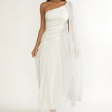 Zorina One-Shoulder Drape Maxi Dress Silver