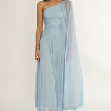 Zorina One-Shoulder Drape Maxi Dress Blue