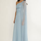 Zorina One-Shoulder Drape Maxi Dress Blue