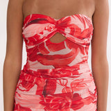 Kallira Strapless Ruched Maxi Dress Floral Red