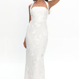 Serenya Halterneck Embellished Maxi Dress White