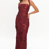 Serenya Halterneck Embellished Maxi Dress Wine