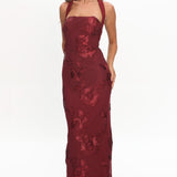 Serenya Halterneck Embellished Maxi Dress Wine