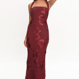 Serenya Halterneck Embellished Maxi Dress Wine