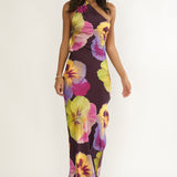 Ilyse Open Cowl Back Maxi Dress Pansies Plum