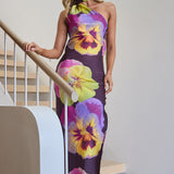 Ilyse Open Cowl Back Maxi Dress Pansies Plum
