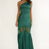 Avielle Lace Trim One-Shoulder Maxi Dress Forest Green