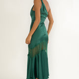Avielle Lace Trim One-Shoulder Maxi Dress Forest Green