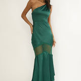 Avielle Lace Trim One-Shoulder Maxi Dress Forest Green