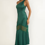 Avielle Lace Trim One-Shoulder Maxi Dress Forest Green
