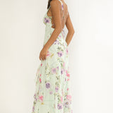 Elenya Strappy Back Ruffle Trim Maxi Dress Mint Floral
