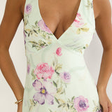 Elenya Strappy Back Ruffle Trim Maxi Dress Mint Floral