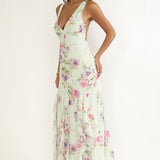 Elenya Strappy Back Ruffle Trim Maxi Dress Mint Floral