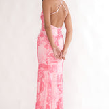 Meloria Low Back Maxi Dress Floral Pink