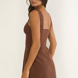 Saryna Square Neckline Mini Dress Coffee