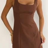 Saryna Square Neckline Mini Dress Coffee
