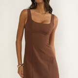 Saryna Square Neckline Mini Dress Coffee