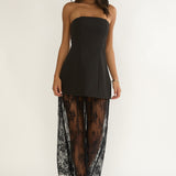 Talina Strapless Two-Piece Lace Skort Set Black