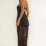 Talina Strapless Two-Piece Lace Skort Set Black