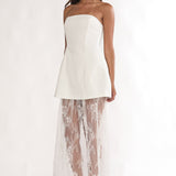 Talina Strapless Two-Piece Lace Skort Set White