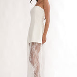 Talina Strapless Two-Piece Lace Skort Set White
