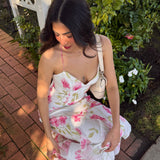 Charlisa Strappy Back Ruffle Maxi Dress Flowers White