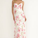 Charlisa Strappy Back Ruffle Maxi Dress Flowers White