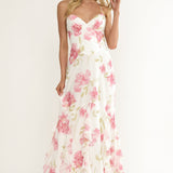 Charlisa Strappy Back Ruffle Maxi Dress Flowers White