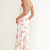 Charlisa Strappy Back Ruffle Maxi Dress Flowers White
