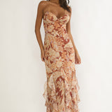 Charlisa Strappy Back Ruffle Maxi Dress Floral Yellow