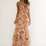 Charlisa Strappy Back Ruffle Maxi Dress Floral Yellow