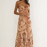 Charlisa Strappy Back Ruffle Maxi Dress Floral Yellow