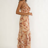 Charlisa Strappy Back Ruffle Maxi Dress Floral Yellow