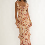 Dorise Tied Back Ruffle Maxi Dress Floral Yellow