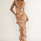 Dorise Tied Back Ruffle Maxi Dress Floral Yellow