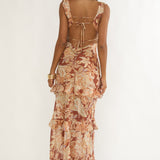Dorise Tied Back Ruffle Maxi Dress Floral Yellow