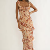 Dorise Tied Back Ruffle Maxi Dress Floral Yellow