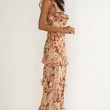 Dorise Tied Back Ruffle Maxi Dress Floral Yellow