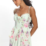 Gisora Tied Back Lace Trim Romper Floral Mint