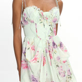 Gisora Tied Back Lace Trim Romper Floral Mint