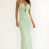 Yavira Twist Bodice Mesh Maxi Dress Sage