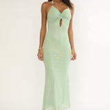 Yavira Twist Bodice Mesh Maxi Dress Sage