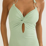 Yavira Twist Bodice Mesh Maxi Dress Sage