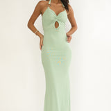 Yavira Twist Bodice Mesh Maxi Dress Sage