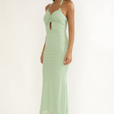 Yavira Twist Bodice Mesh Maxi Dress Sage