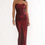 Nerina Strapless Ruched Maxi Dress Red