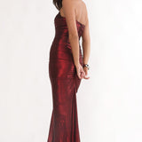 Nerina Strapless Ruched Maxi Dress Red